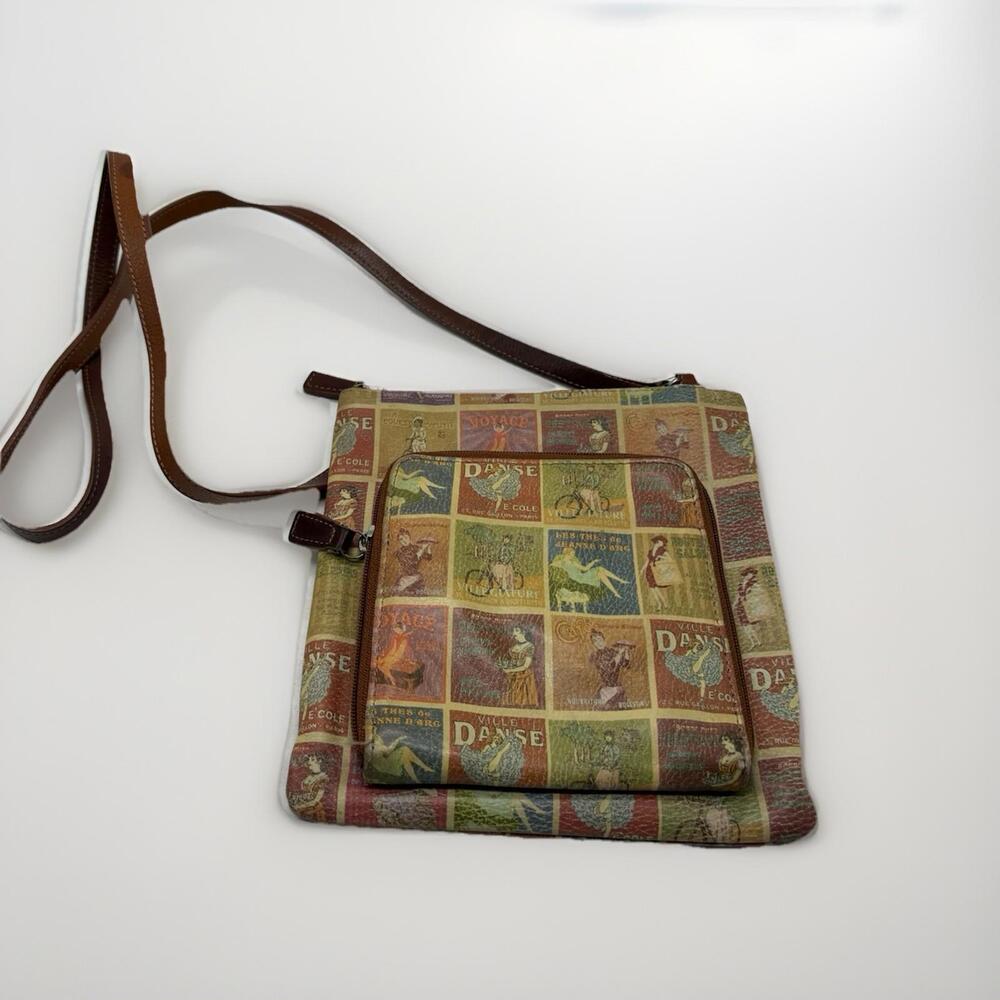 Fossil Unique French Vintage Leather Pin Up Crossbody Purse Storage With Wallet